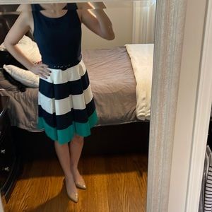 BANANA REPUBLIC Navy Blue Striped Fit Flare Dress